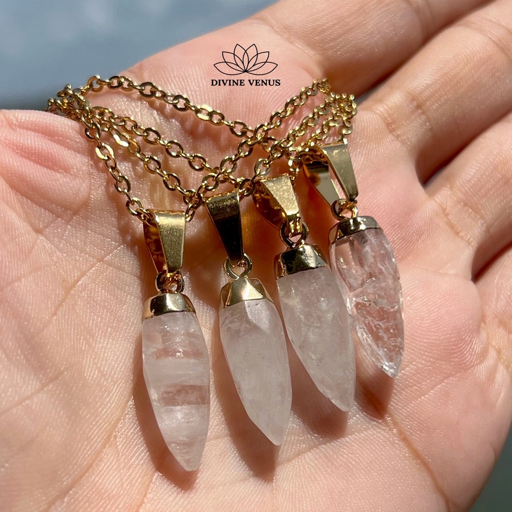Clear Quartz Gold Plated Stainless Steel Necklace - Handmade With Love 💕